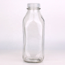 Hot sale 1liter 1000ml empty clear square milk glass bottle with lids